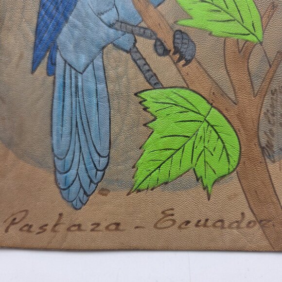Vintage Hand Painted Blue Bird Wall Tapestry Hanging Art Suede Leather - Equador - Picture 4 of 11